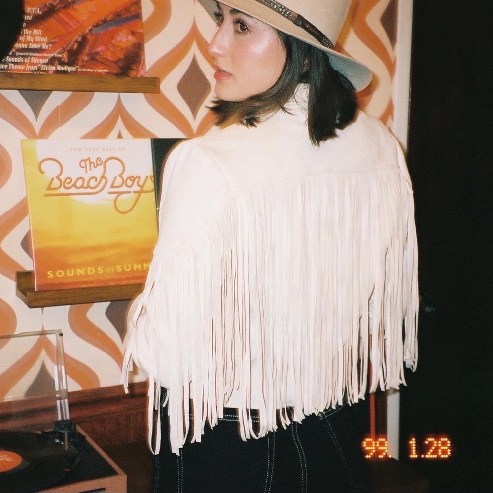 Ivory Faux Leather Suede Fringe Cropped Western Boho Moto Jacket